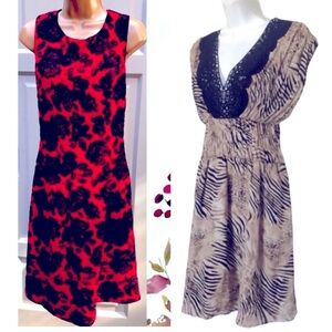 2 Dresses, 1 Adrianna Papell Black/Red, 1 Bebe Black/Beige Animal Print